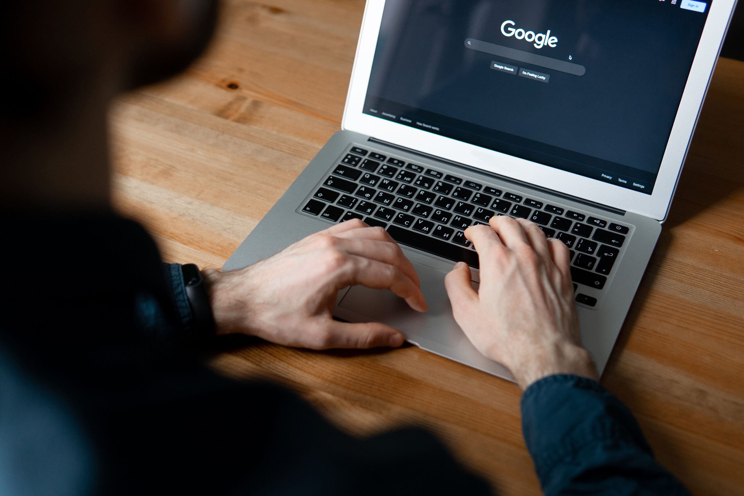 man searching on computer